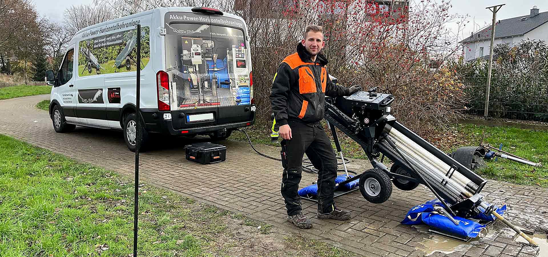 Drill-Vole 2.0 Akku-Power-Horizontalbohranlage im Einsatz